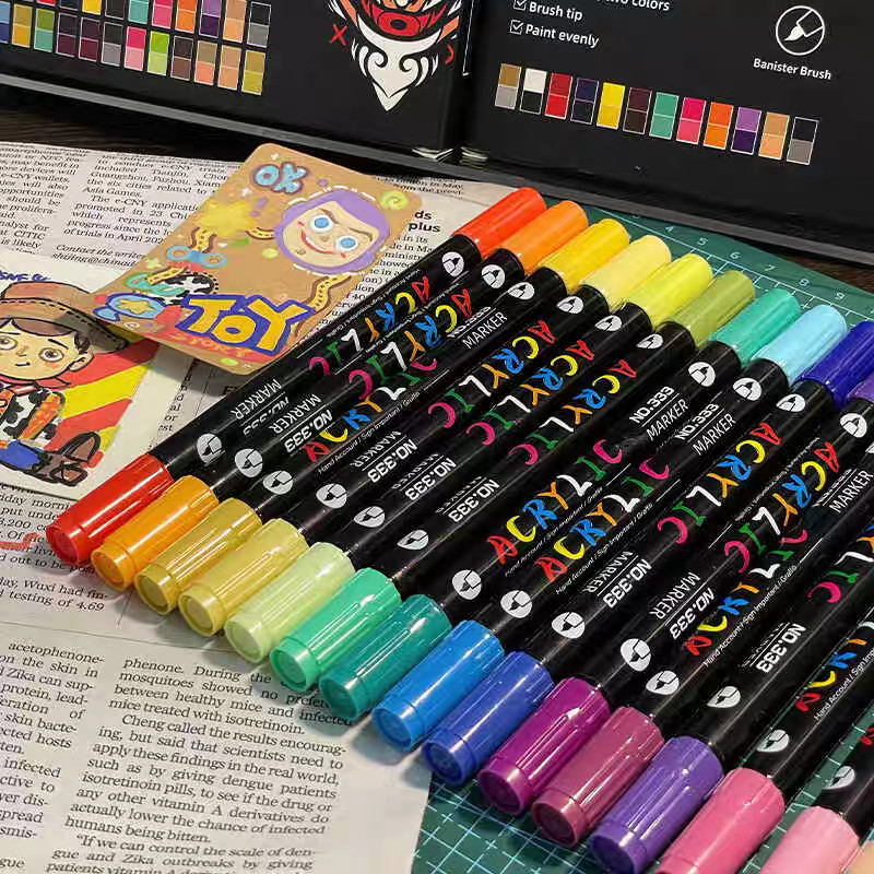 48 Colors Dual-Head Acrylic Marker Set Large Capacity Quick-Drying ...