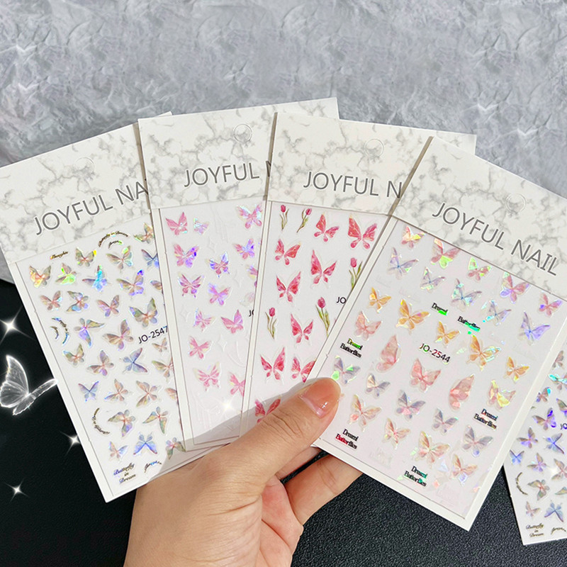 Shiny Butterfly Nail Art Stickers, 3D Relief Laser Transfer Decals ...