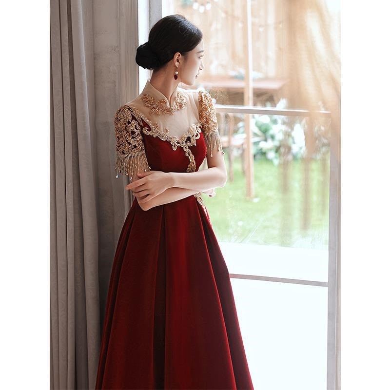 knee length dresses for ladies Bridesmaids Gray Chinese Style Dress (BM07) S / Two Layers / Gray main image 0