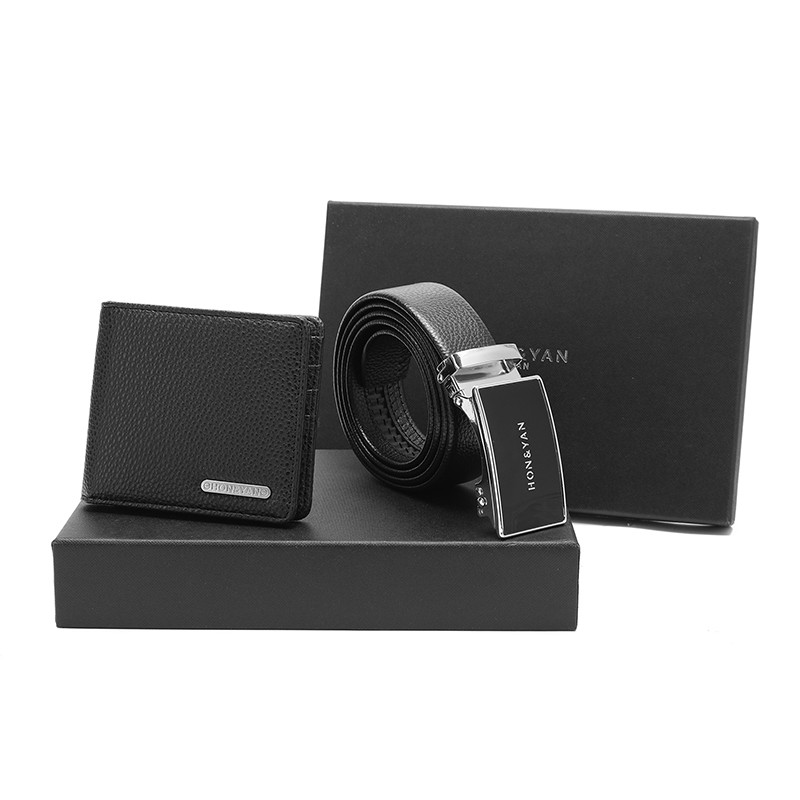 Gift 1 Set Combination of PU Wallet and Men's Cowhide Belt Removable ...