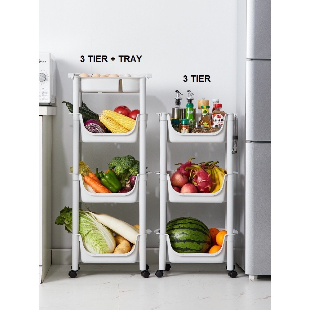 Kitchen Basket Storage Trolley Rack Vegetables Tray Wheels Storage ...