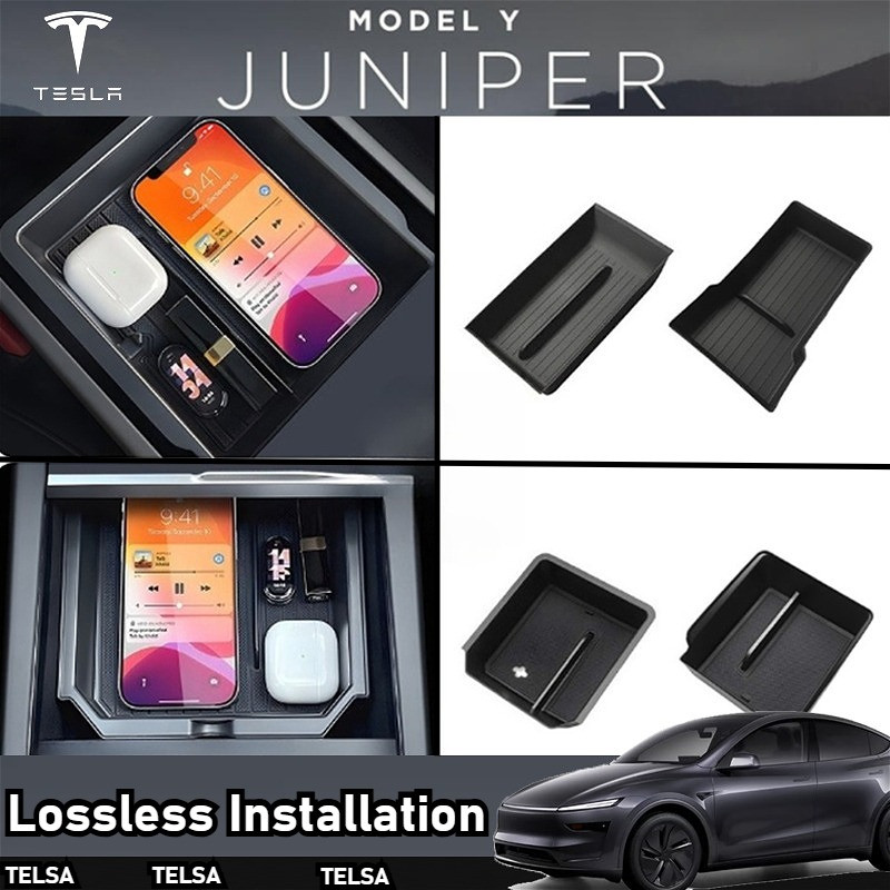 2025 Tesla Model Y Juniper Central Armrest Storage Box ABS Car Center ...