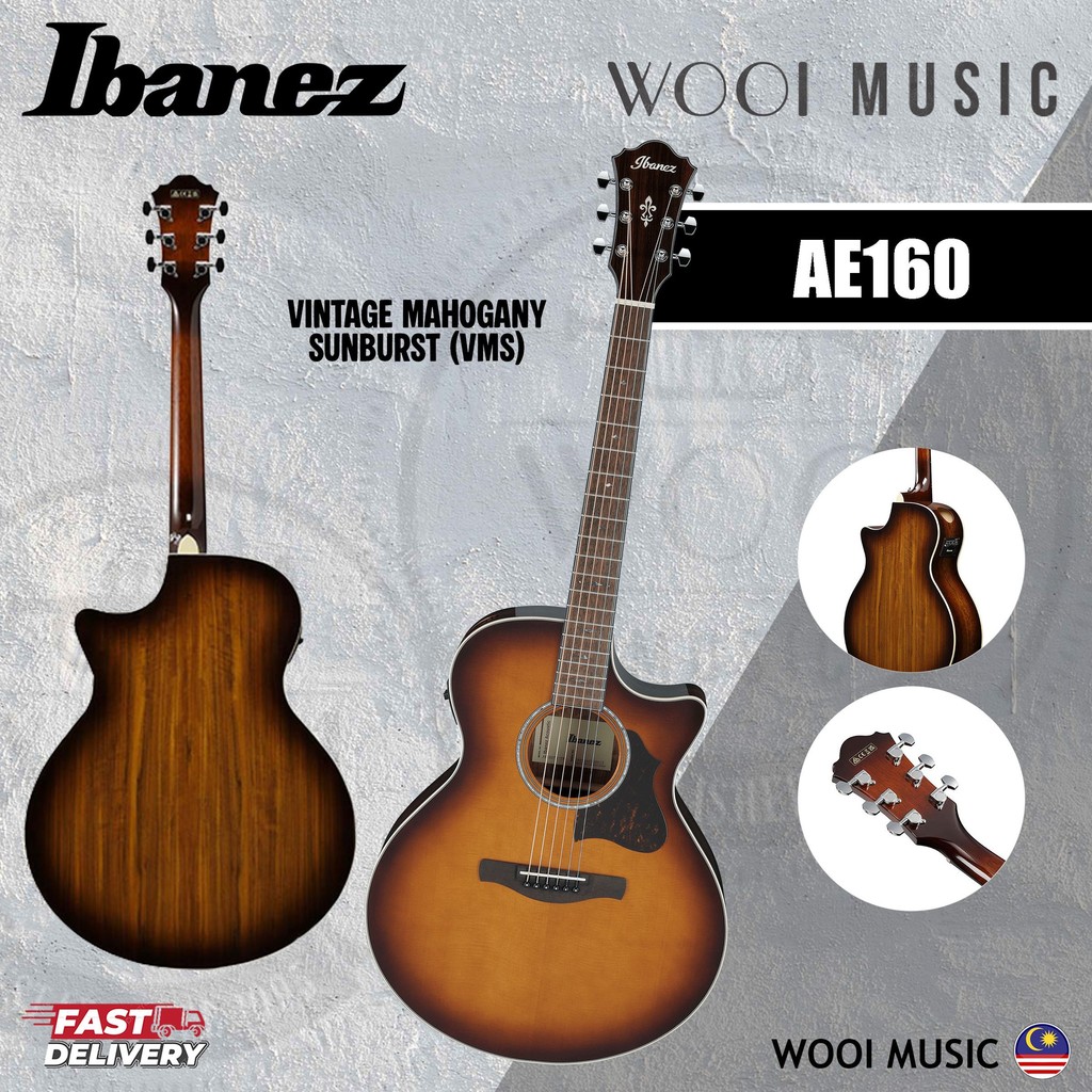 Ibanez AE160 VMS Solid Top AE Series AE w/ Cutaway Acoustic Electric ...
