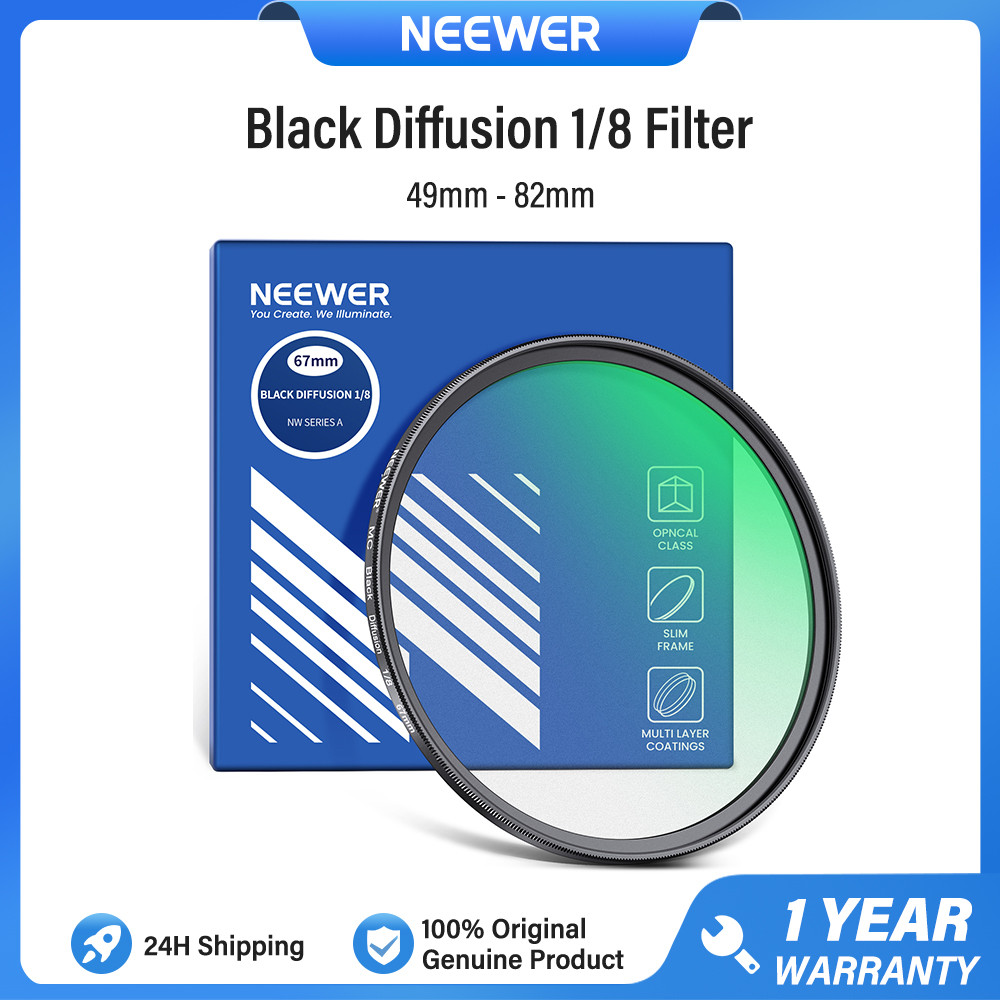 NEEWER Black Diffusion 1/8 Filter, Dreamy Soft Cinematic Effect Black ...