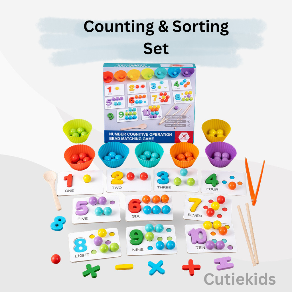 Montessori Toy Colour Sorting and Counting Kit Early Learning Number ...