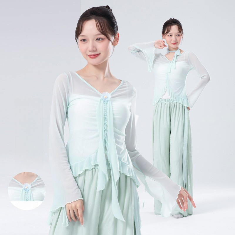 Classical Dance New Ruffled Flower Streamer Mesh Chinese Dance Costume ...