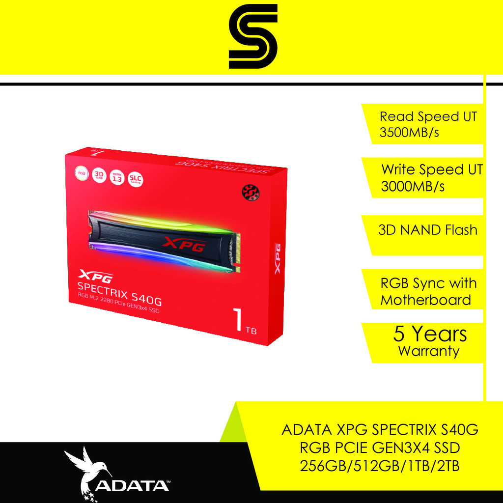 ADATA XPG Spectrix S40G RGB PCIe M.2 SSD - 256GB/512GB/1TB/2TB | Shopee ...