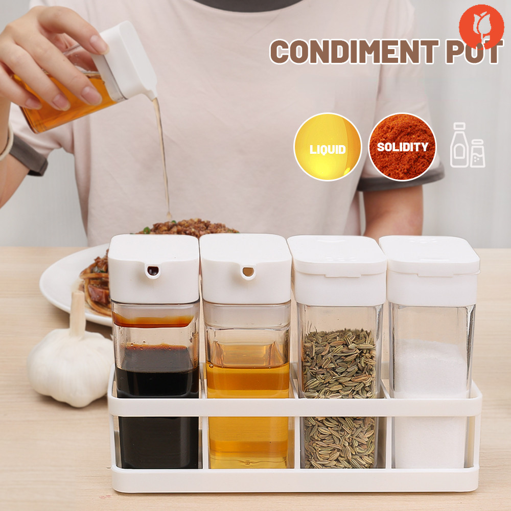 Oil Pot Seasoning Jar Four-Grid Integrated Storage Set Kitchen Sealed ...