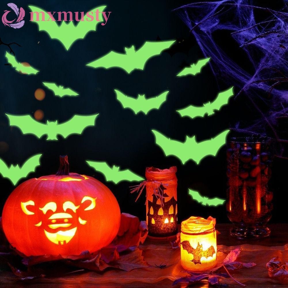 MXMUSTY 12pcs Bat Fluorescence Wall Decal, Funny Cartoon Halloween ...