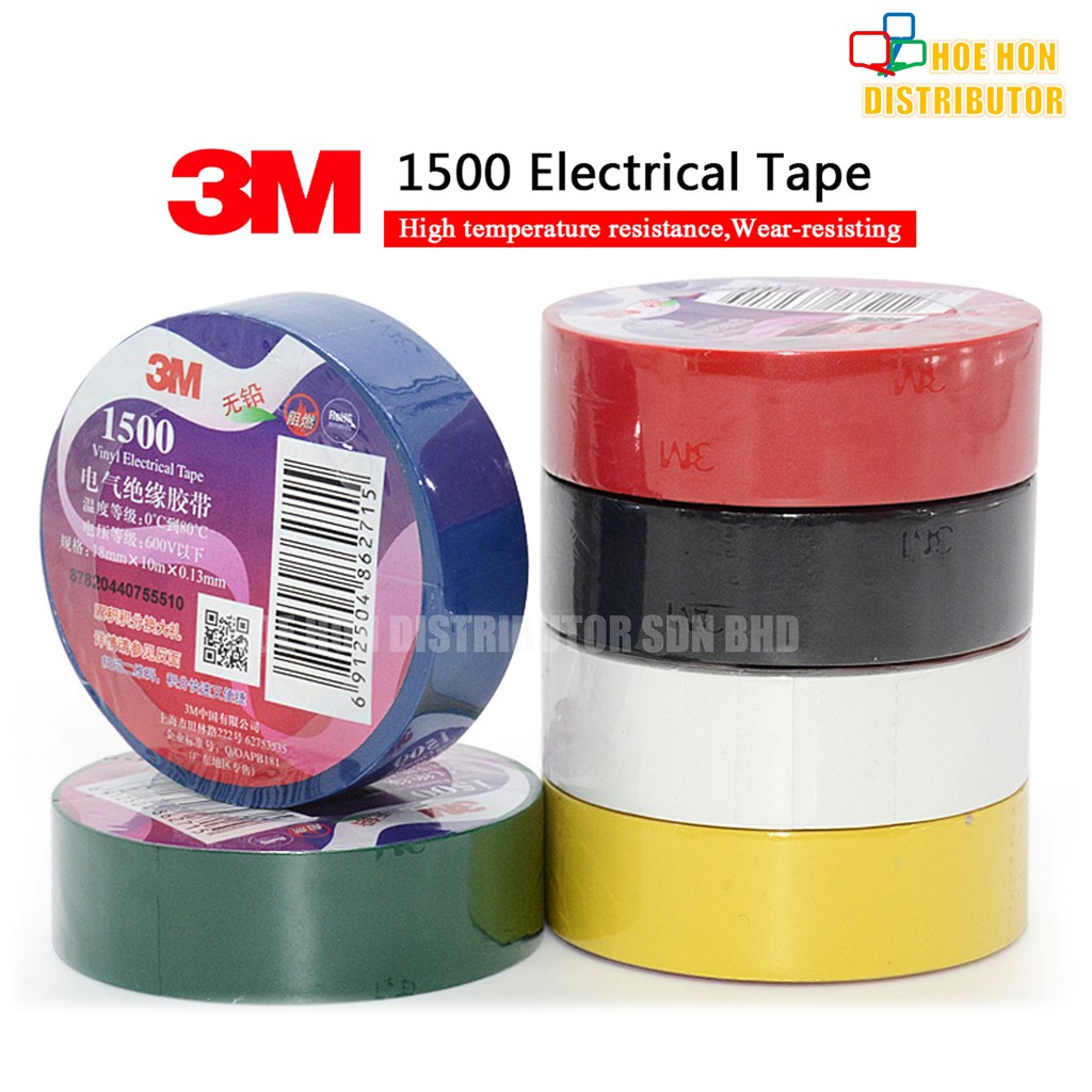3M 1500 Vinyl Electrical Tape 18mmx10m 600V Color Code Insulation Wire ...