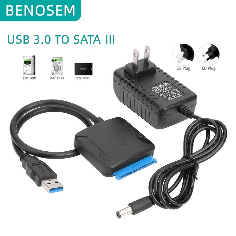 BENOSEM USB 3.0 To SATA Convert Cable for 2.5 inch SSD 3.5 inch HDD ...