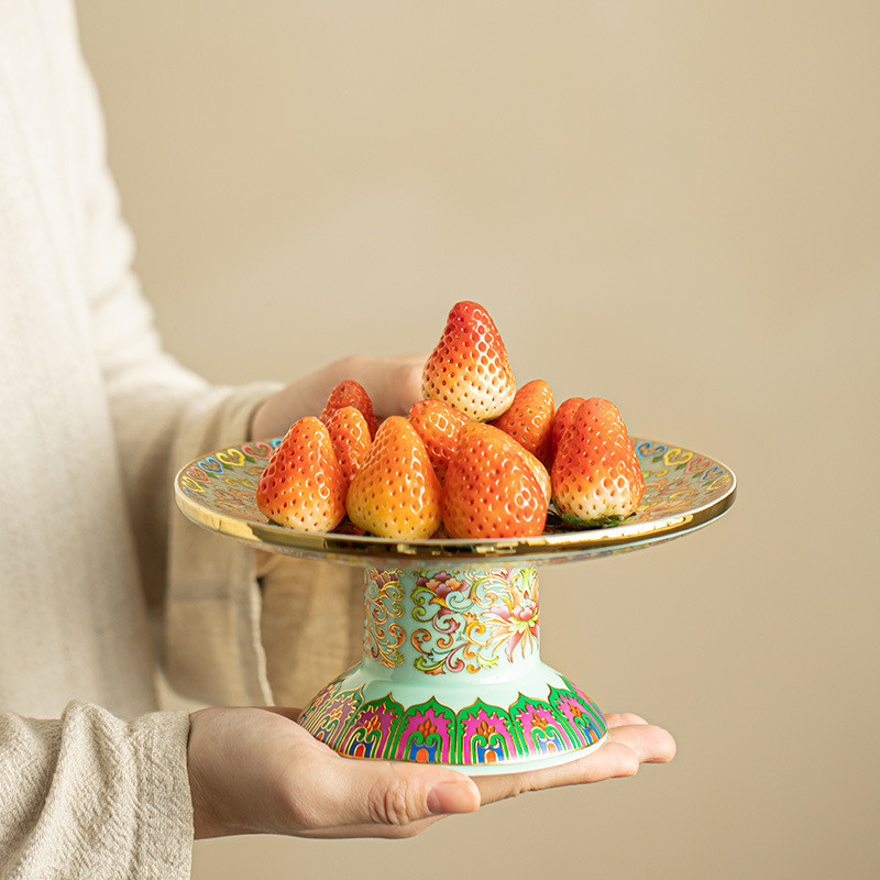 Handmade Enamel Color Ceramic HighFoot Tea Tray Pot Cheng Living Room