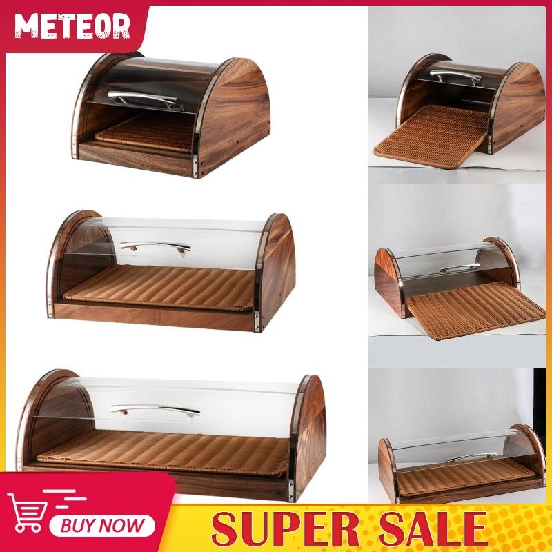 [meteorMY] Wood Bread Display Bread Keeper Buffet Dust Tray