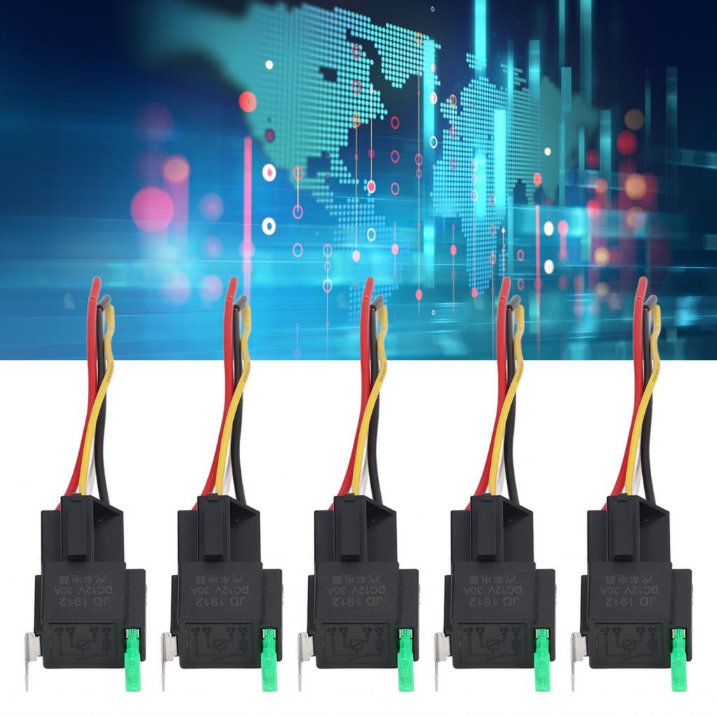 Uxcell 5pcs 12V DC 80A 4-Pin SPDT Relay Socket Harness - Pre-Wired Base For Car Audio, Lights, Alarms