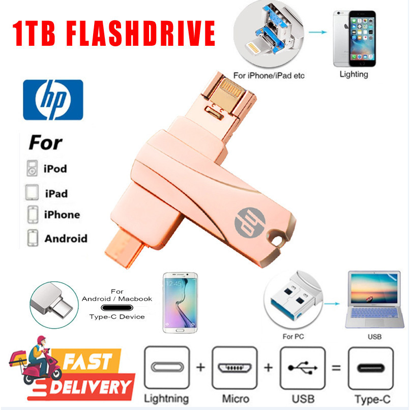 Hp For i Phone/Android/PC Flashdisk OTG 1TB Flash Drive 3 in 1 Rotation ...