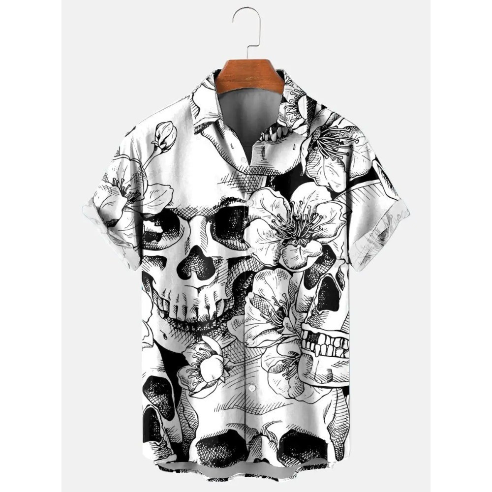 2025 Summer Shirts For Men 3d Vintage Horror Skull Rocker Print Gothic ...