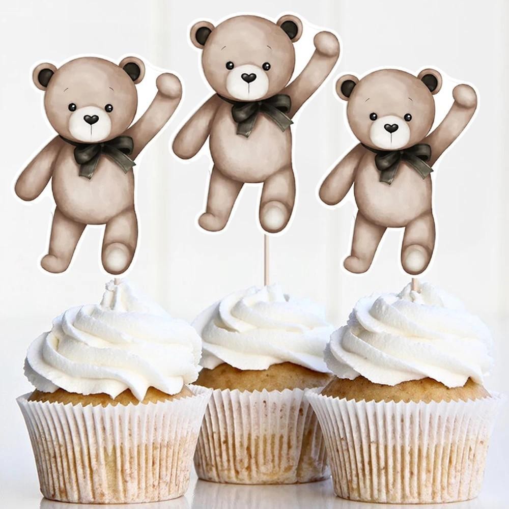 10pcs/set Teddy Bear CupCake Toppers Cartoon Brown Bears Cake ...