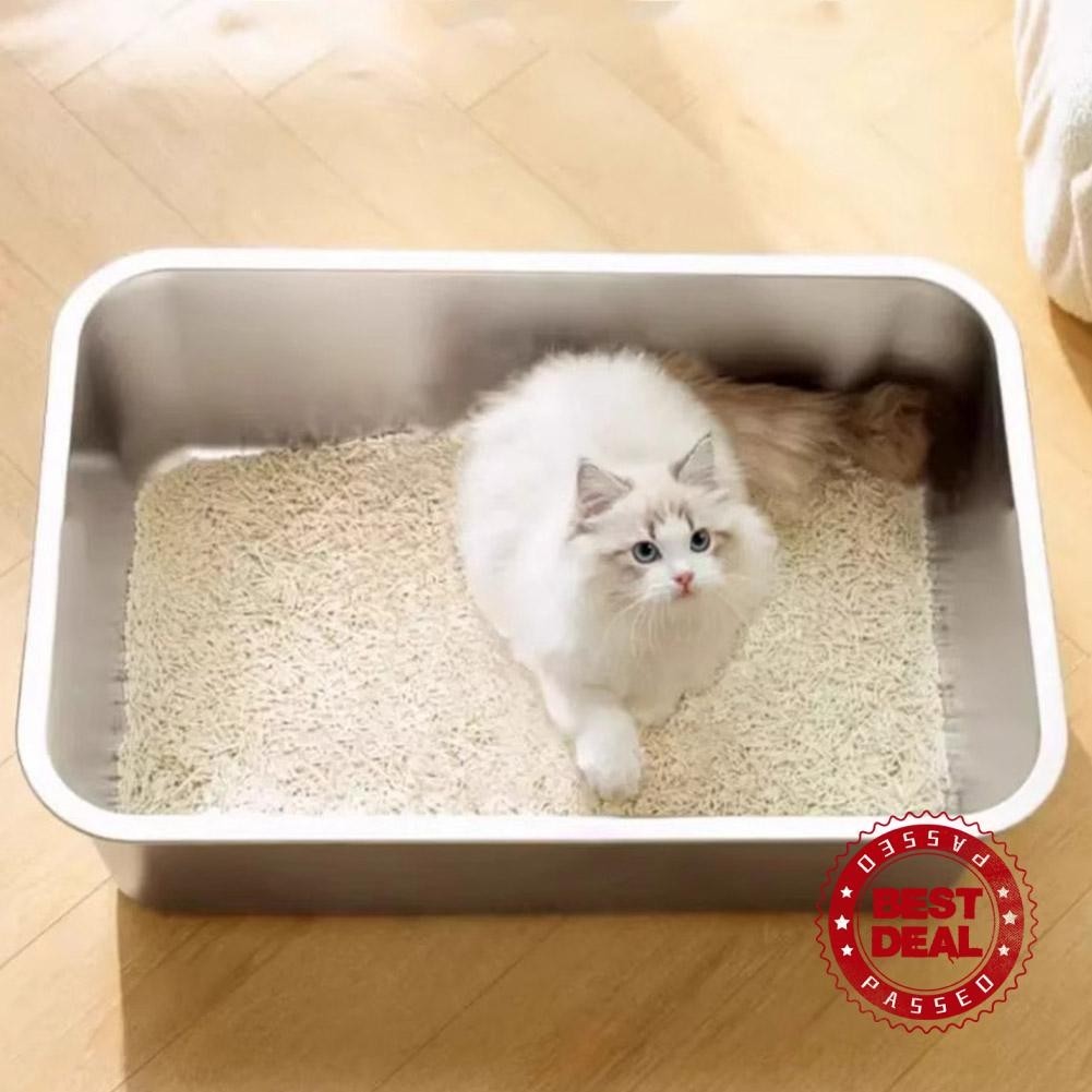 Extra Large Stainless Steel Cat Litter Pan Splash-proof Non-stick 