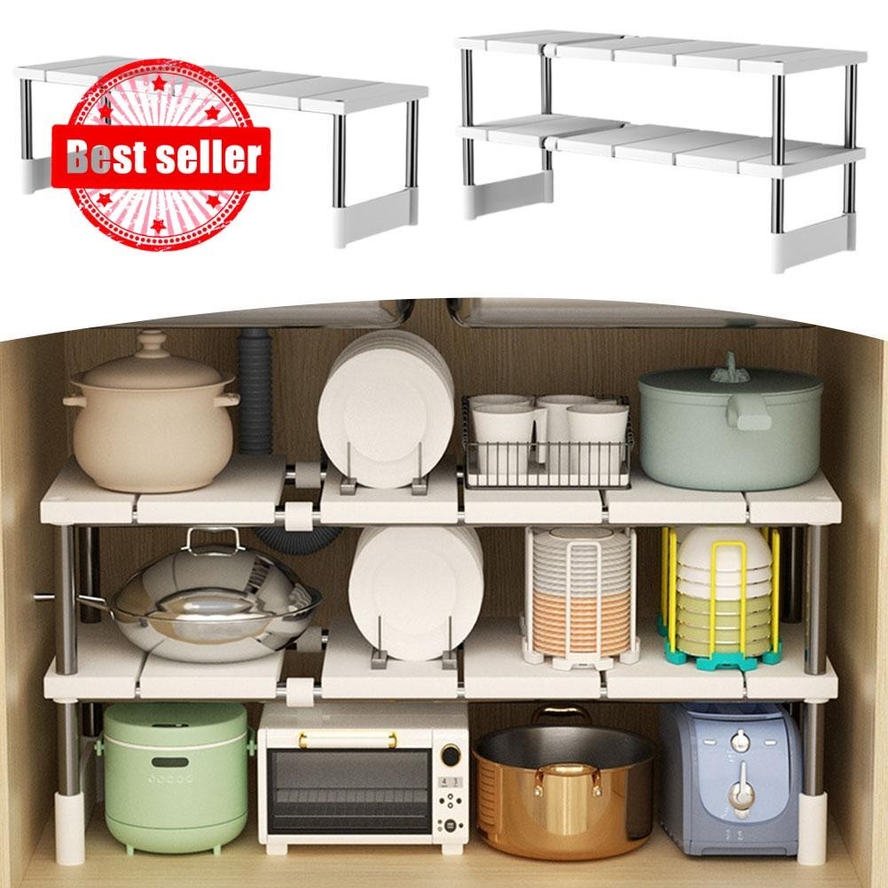 Kitchen Shelf Under Sink Retractable Layered Rack Cabinet Organizer ...