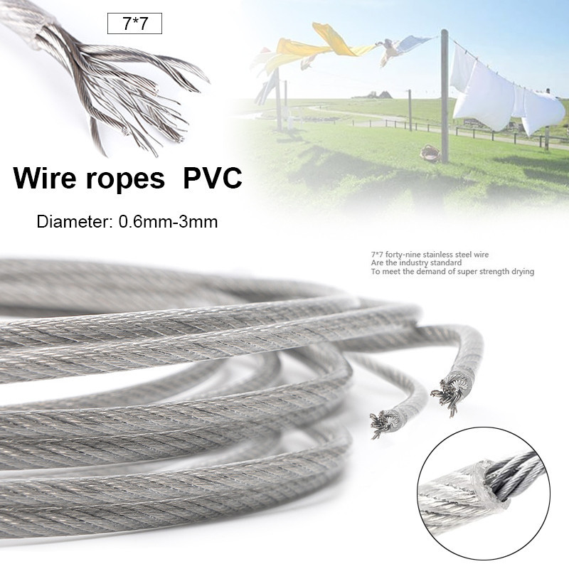 5/10m, 6mm/3mm coated stainless steel wire rope, 304 stainless steel ...
