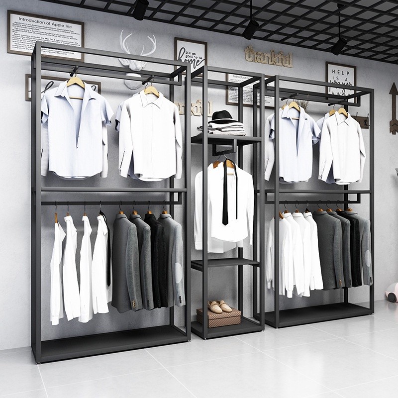 Men s clothing store display rack, shelf, black floor-standing double ...