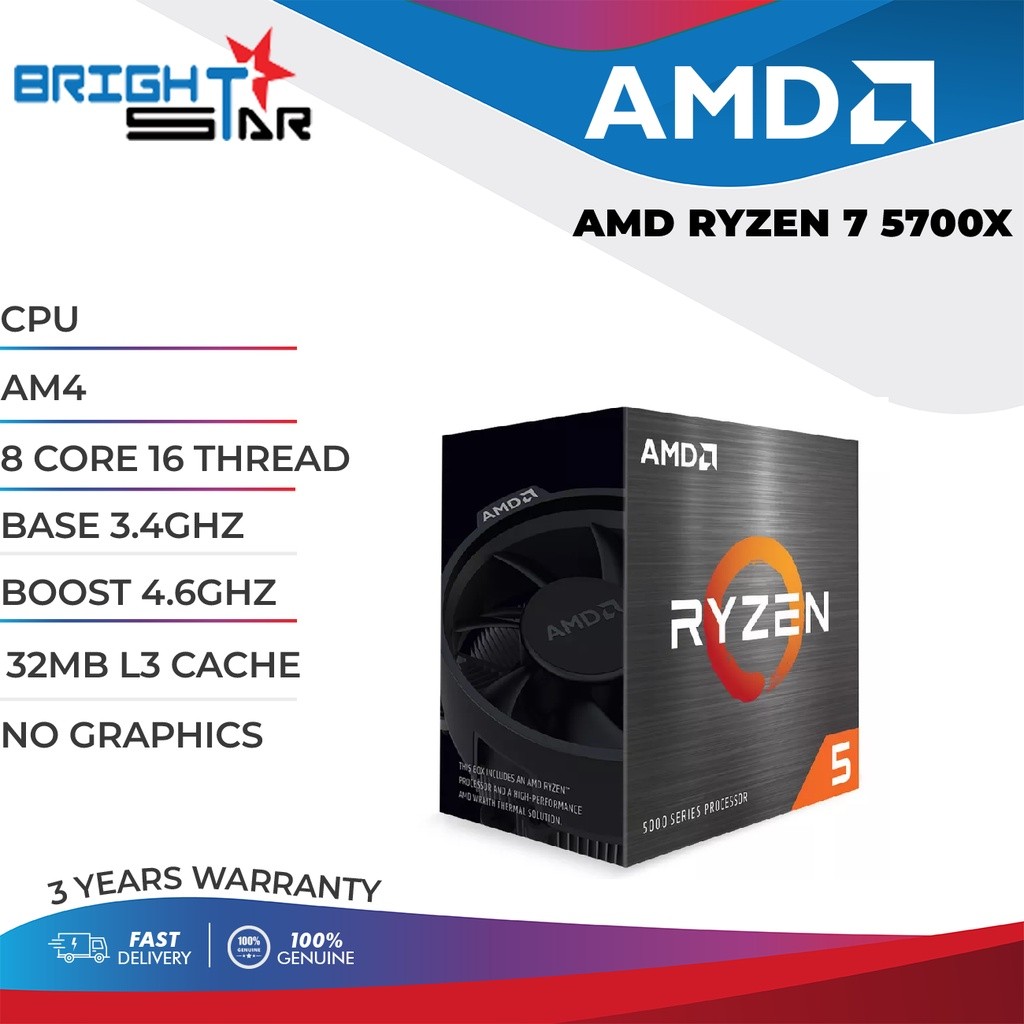 AMD Ryzen 7 5700X 8 Cores 16 Threads 3.4Ghz AM4 Processor (Box Unit ...