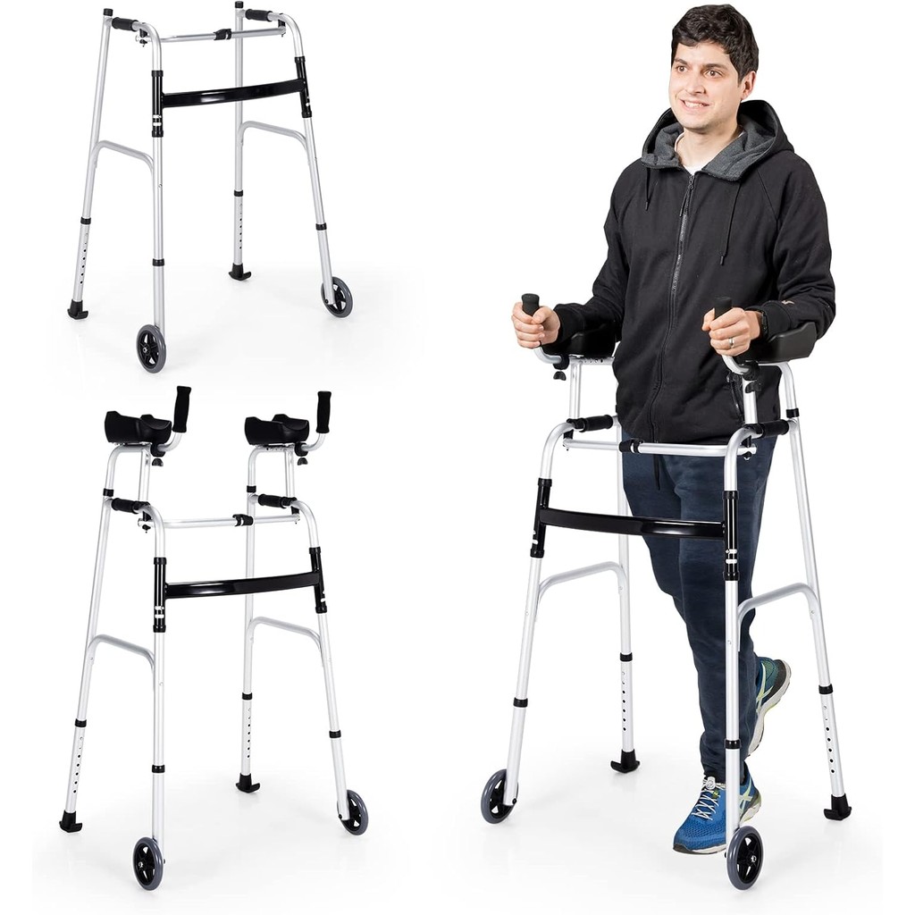 Goplus Walkers for Seniors, Foldable Standard Walker with 5’’ Wheels ...