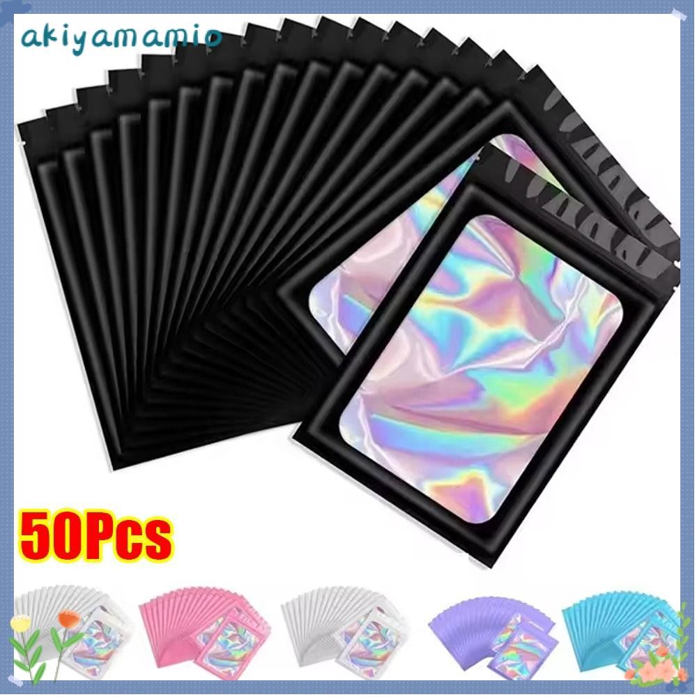 AKIYAMAMIO 50Pcs Bag, Plastic Holographic Laser Color Zip Lock Bag ...