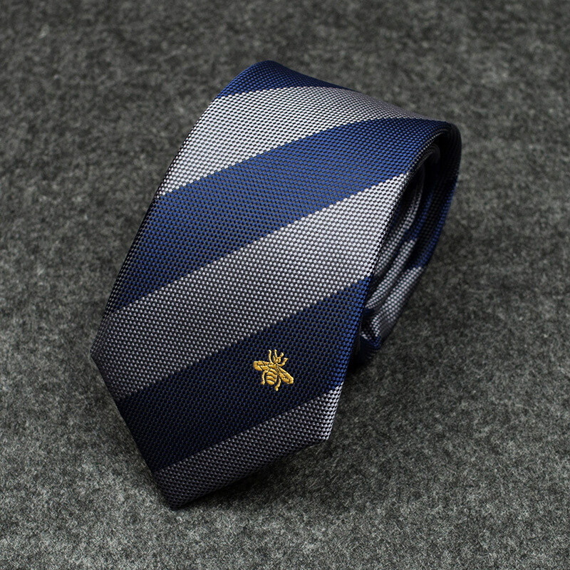 7cm Slim Stripe Mens Tie Jacquard Weave Student Necktie Graduation ...