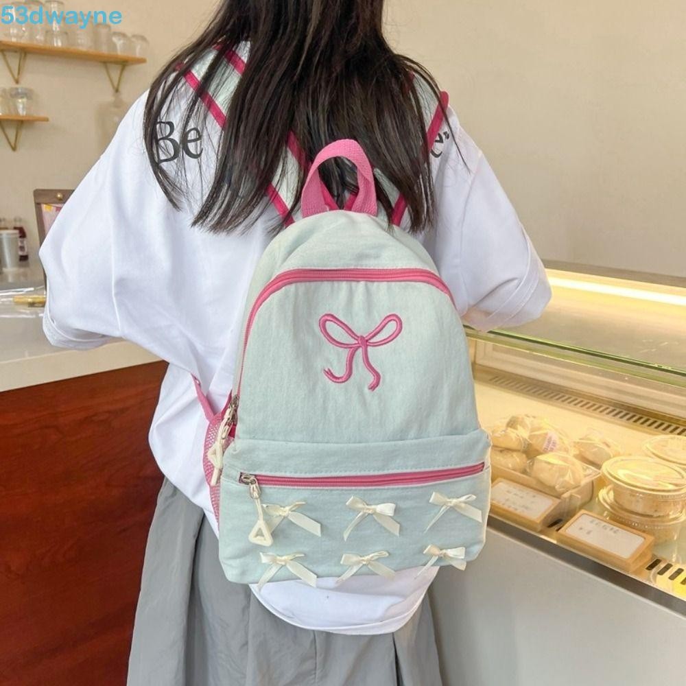 DWAYNE Girls Bowknot Backpack, Japanese Style Sweet Nylon Lightweight