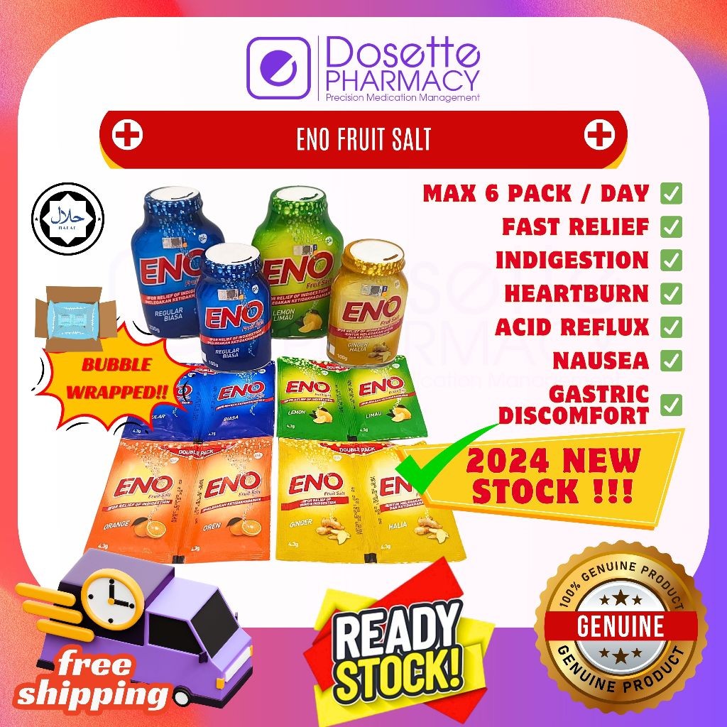 ENO FRUIT SALT ORIGINAL LEMON ORANGE GINGER INDIGESTION ACID