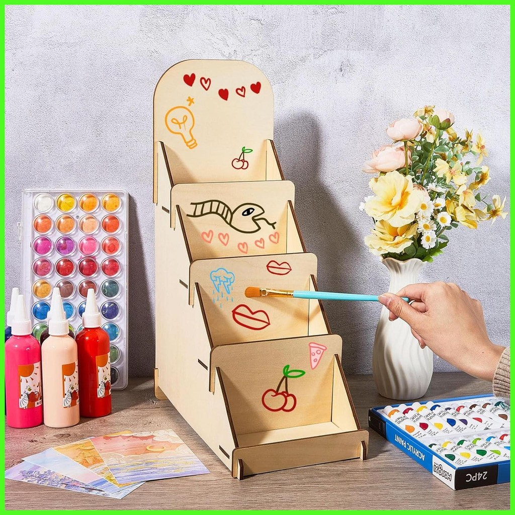 Card Display Rack 4 Tier Wooden Collector Card Rack Showcase Organizer ...
