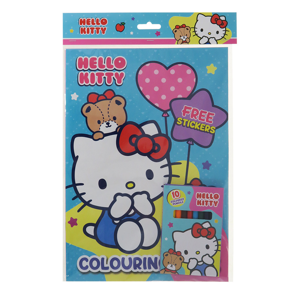 Hello Kitty Colouring Set with Stickers & 10 Coloured Pencils (10348 ...