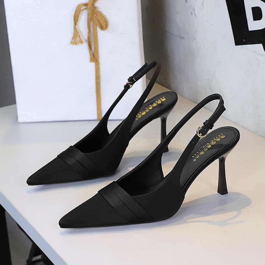 9CM banquet pointed satin stiletto heel high heels hollowed out single ...