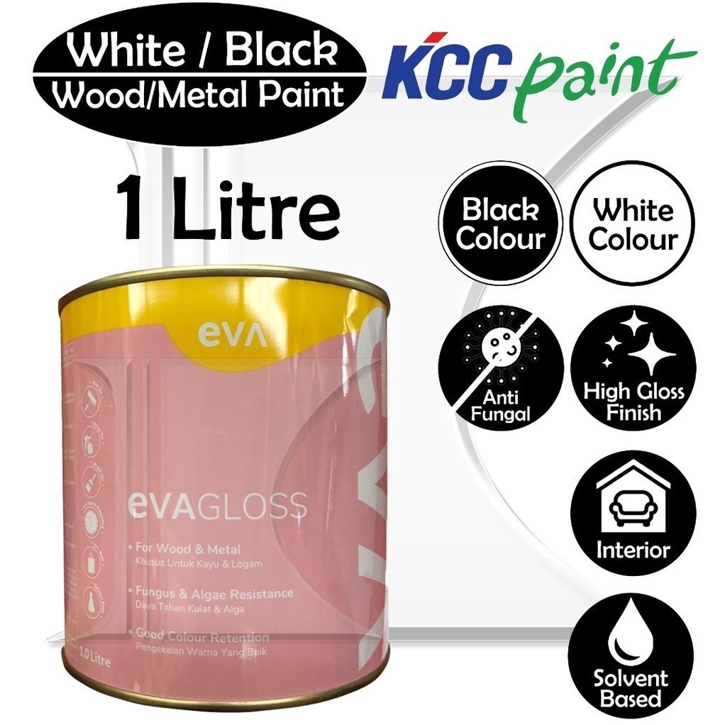 KCC EVA GLOSS PAINT WOOD & METAL 1L / 1Litre BLACK/WHITE | Shopee Malaysia