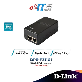 D-Link DPE-F311GI 1-port Gigabit 802.3af PoE & 802.3at PoE+ Injector | 30W