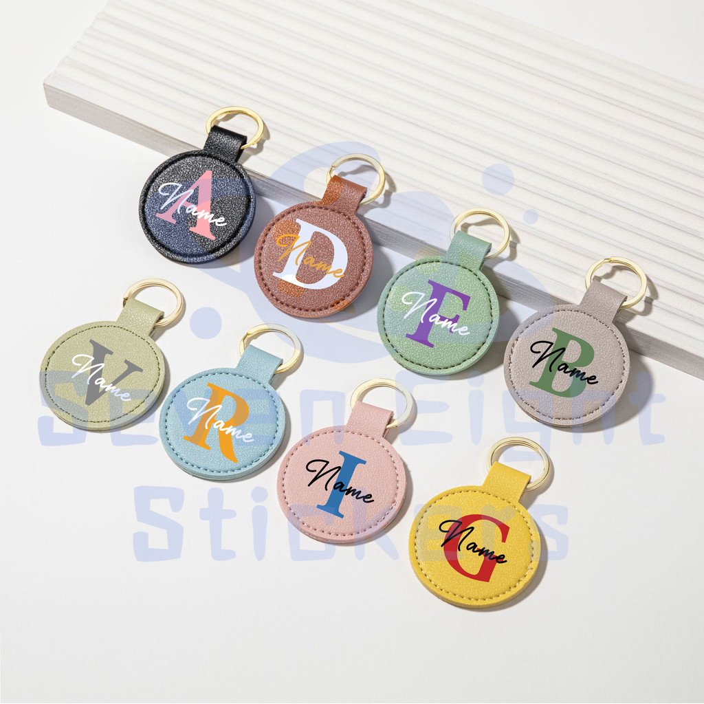 【Custom leather keychain 】Color Letters + Name PU Leather Keychain ...