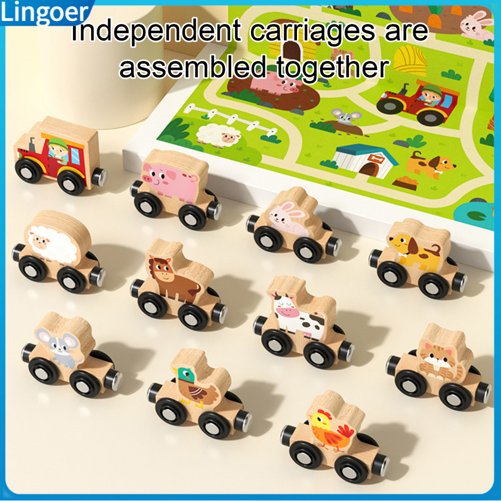 Lingoer| Preschool Learning Toy Train Wooden Animal Train Set Colorful ...