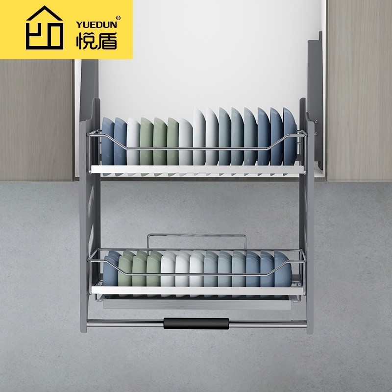 Hanging Cabinet Lifting Basket Double-Layer Bowl Basket Dish Rack ...