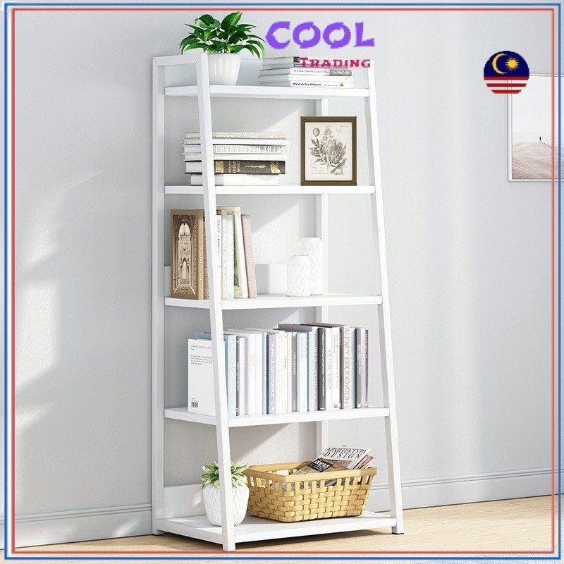 White Bookshelf Storage Rack 5 Layer Shelf Bedroom Wrought Iron Simple ...