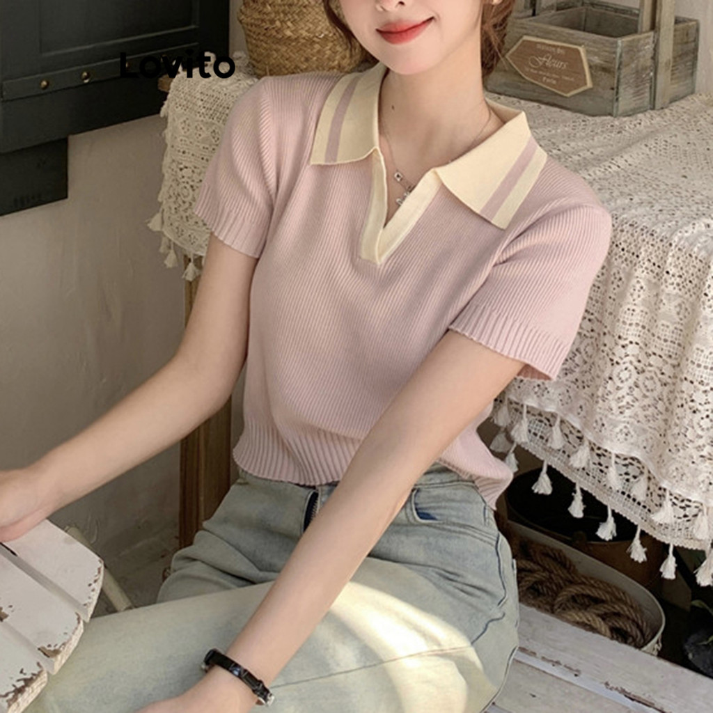Lovito Casual Geometric Colorblock Knit Top for Women LNA48064 (Multi ...