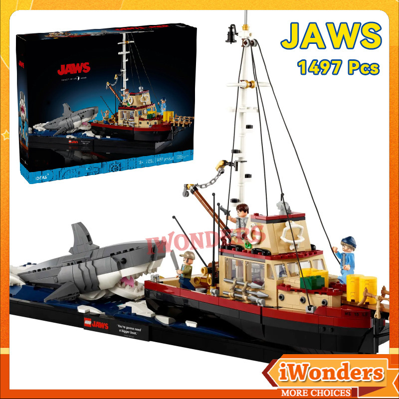 2024 New 21350 Jaws Diorama Boat Shark Pirate Ship Building Blocks ...