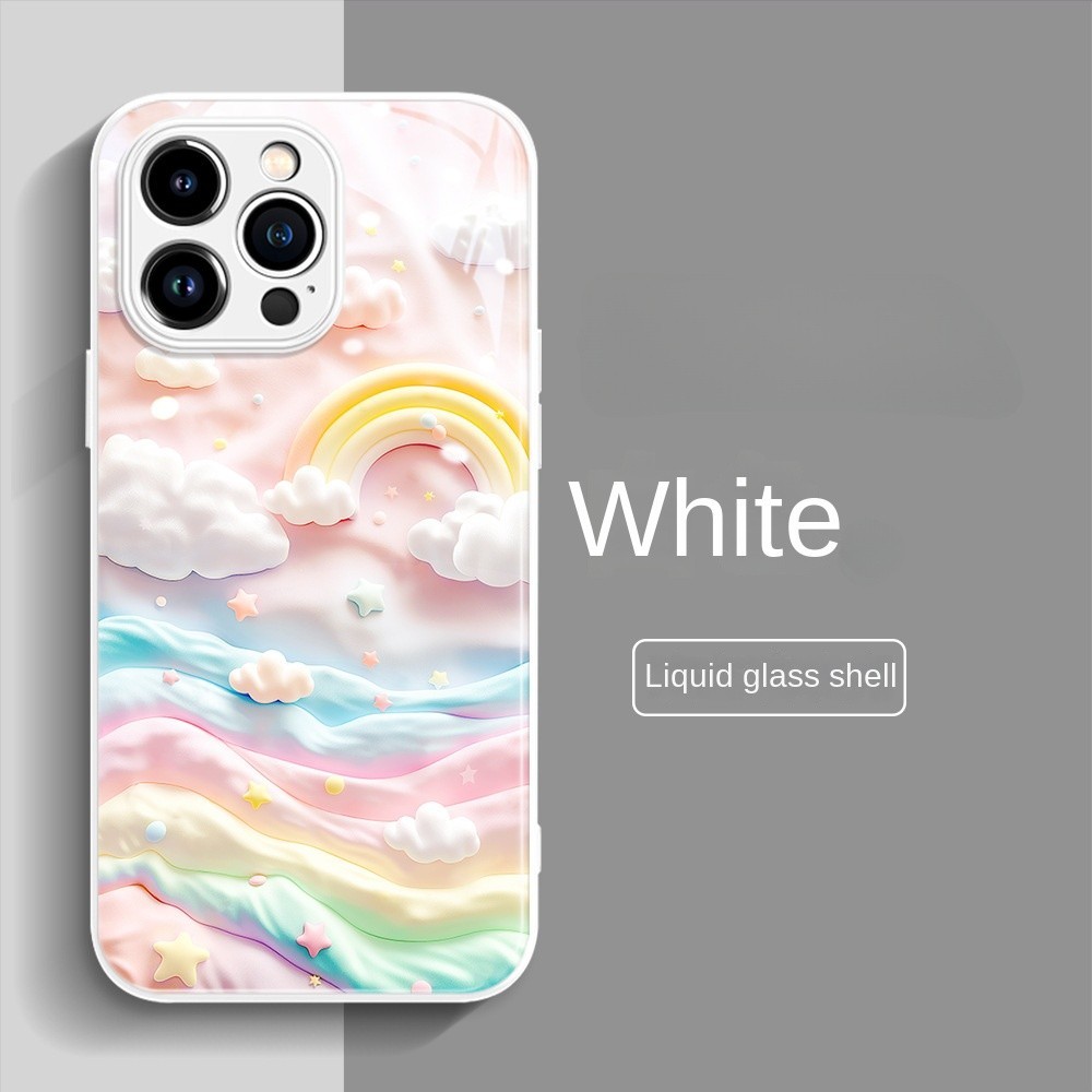Phone Case Rainbow cloud Anti Fall Protector Cover Tempered Glass