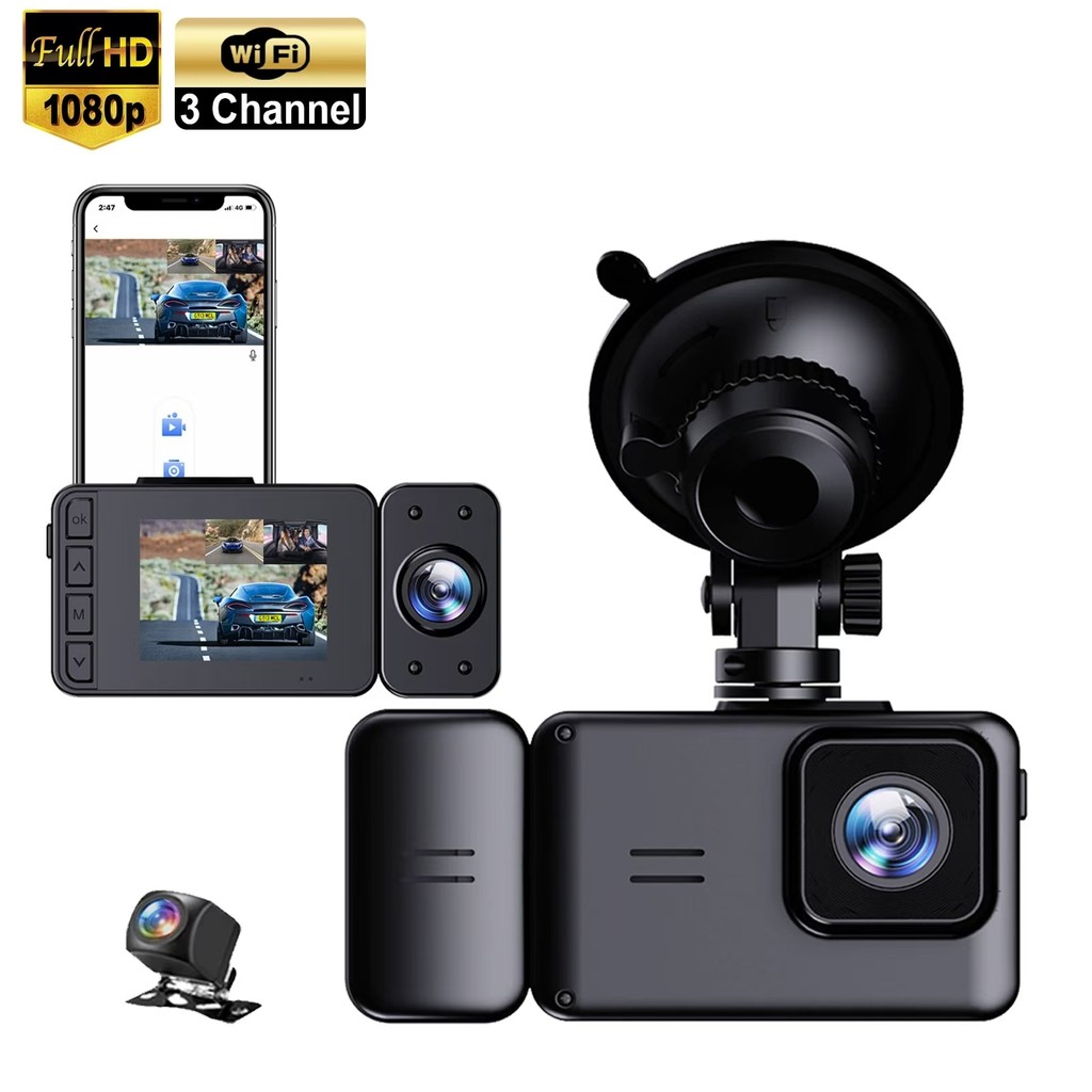 NEW WiFi 3 Channel Car DVR Dash Cam Inside Vehicle Camera DVRs Recorder ...