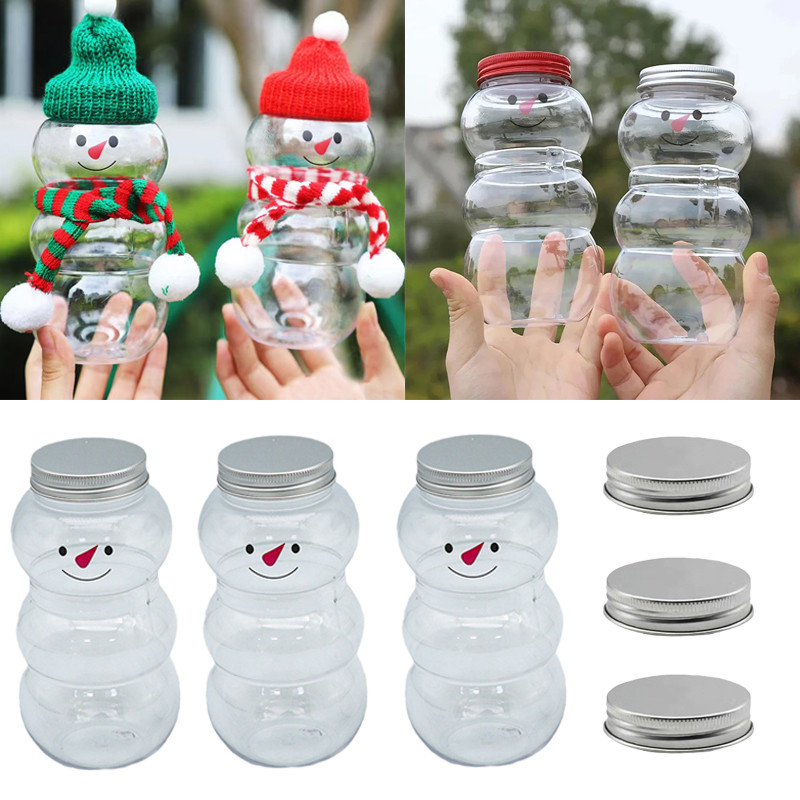 500ML Snowman Plastic Juice Bottles Christmas Milk Beverage Bottle Mini ...