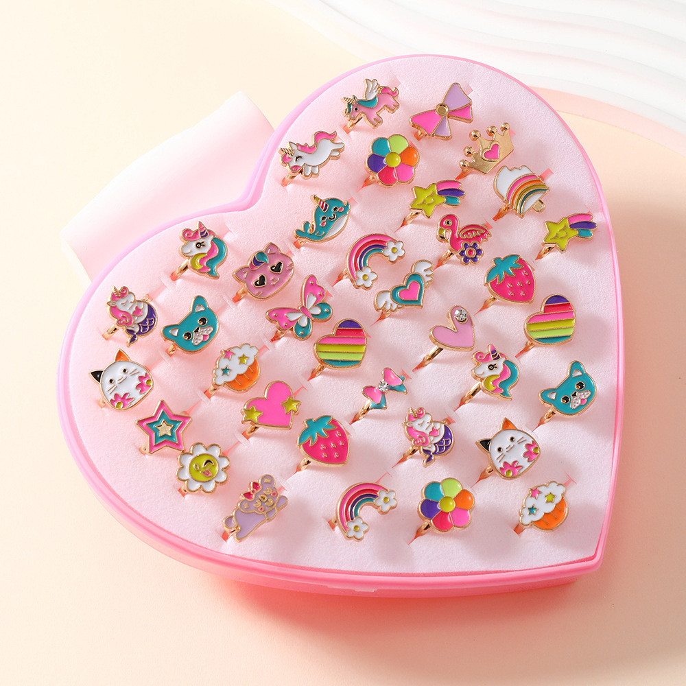 (12/36) New Cartoon Children's Ring, Girls Rhinestone Adjustable Alloy ...