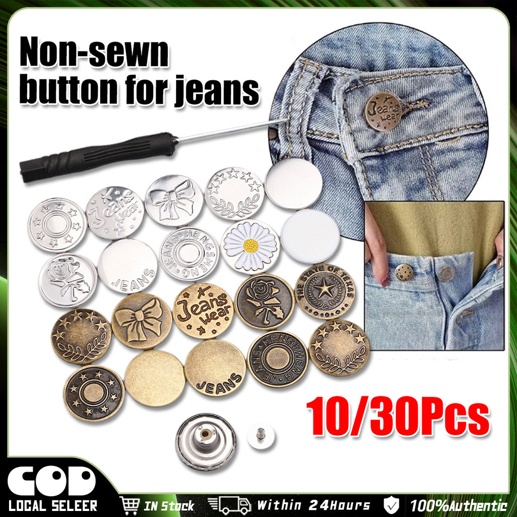 10/30PCS Detachable Waist Extender Button for Jeans No-Sew Jeans Button ...