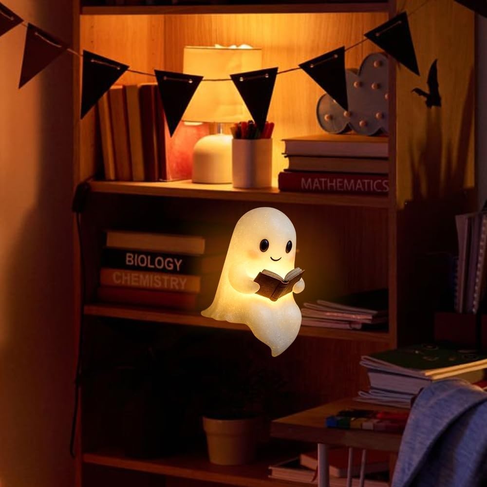 Cute Ghost Reading Book Lamp, Halloween Ghost Night Light, Ghost ...