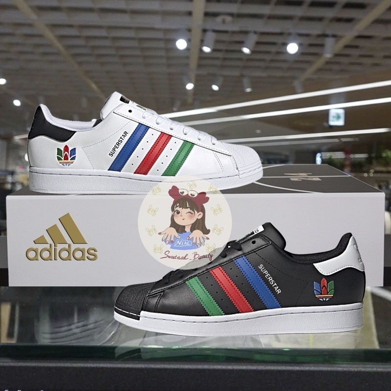 Adidas Superstar Shell Head All White all black gold label Red Yellow ...