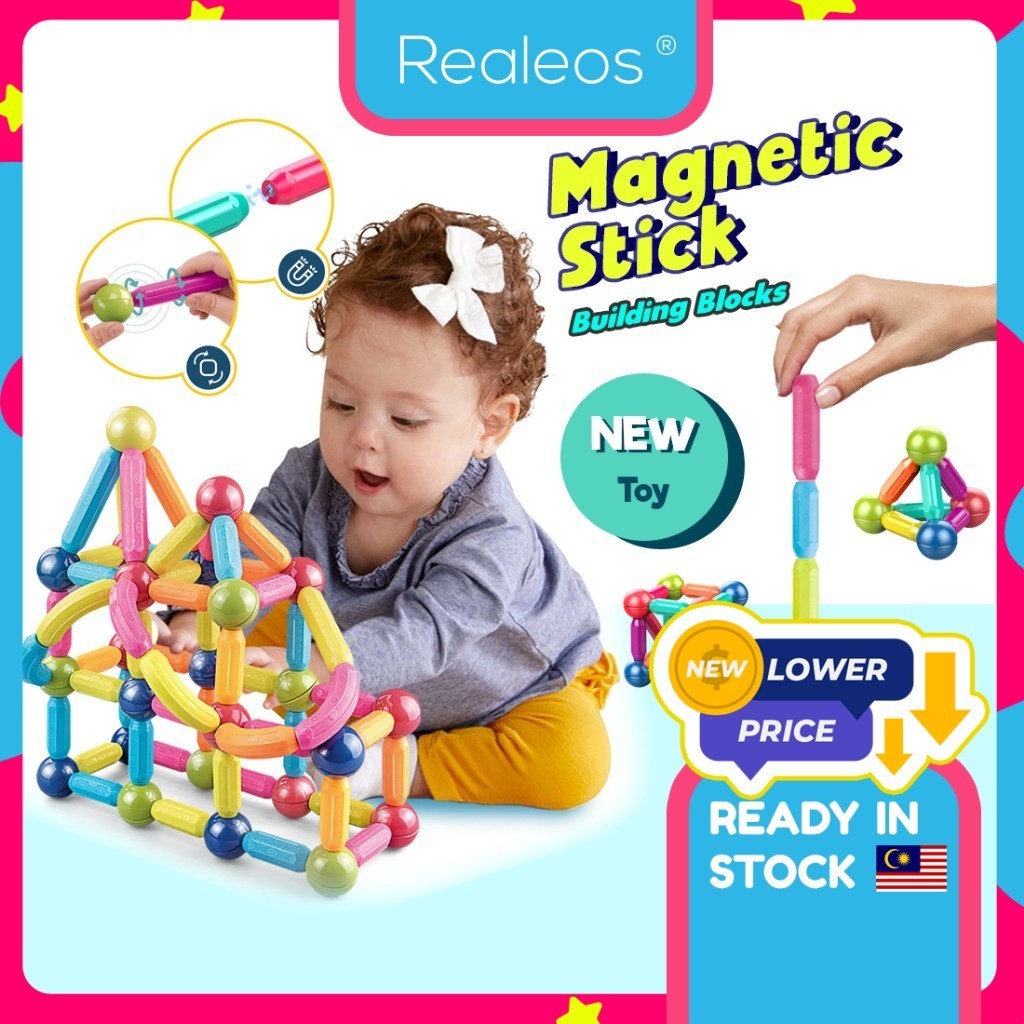 Realeos Brick Toy Magnetic Stick Building Blocks Toy Blok Magnet ...